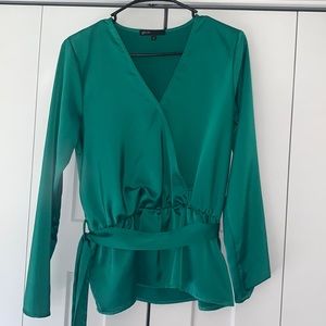 Silk soft green work shirt in size small